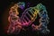 The structure of the multicolored structure of the DNA molecule and the alviol on a black background