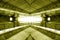 Structure of public building similar to futuristic terminal of spaceship station interior in yellow light. modern inspiration of