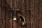 The structure, wooden door brown with padlock