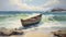 Struggling Canoe In Atlantic Ocean Undertow Beach Painting