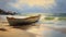 Struggling Canoe In Atlantic Ocean Undertow Beach Painting