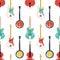 Strumming music instruments vector seamless pattern