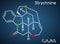 Strychnine, C21H22N2O2,  molecule. It is monoterpenoid indole alkaloid, is from the seeds of the Strychnos nux-vomica tree. Used