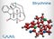 Strychnine, C21H22N2O2,  molecule. It is monoterpenoid indole alkaloid, is from the seeds of the Strychnos nux-vomica tree. Used