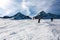 Stubai, Austria - November 1, 2011: Snowboarders and skiers riding on the slopes of the Stubaier Gletscher, Alps ski resort