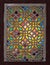 Stucco window decorated with colorful stain glass with geometrical circular patterns, an Ottoman era tradition