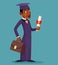 Student afroamerican afroeuropean graduate cartoon character design graduation cap scroll vector illustrator
