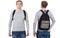 Student in blank template long sleeve t shirt with backpack front and back view. Travel man and education concept. Copy space.