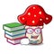 Student with book amanita mushroom mascot cartoon