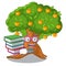 Student with book cartoon orange tree in the yard