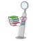 Student with book dental mirror in a cartoon basket