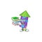 Student with book dot fireworks rocket mascot cartoon character style