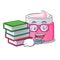 Student with book face cream in a cartoon jar