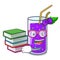 Student with book grape juice bottle with label cartoon