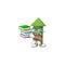 Student with book green stripes fireworks rocket mascot cartoon character style