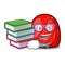 Student with book gumdrop mascot cartoon style