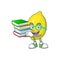 Student with book juicy lemon cartoon character with mascot