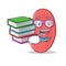 Student with book kidney mascot cartoon style