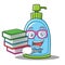 Student with book liquid soap character cartoon