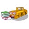 Student with book locomotive mine cartoon toy above table