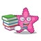 Student with book pink starfish animal on mascot sand