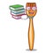 Student with book plastic fork on cartoon image funny