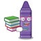Student with book purple crayon in a mascot bag
