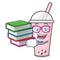Student with book raspberry bubble tea character cartoon