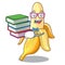 Student with book tasty fresh banana mascot cartoon style