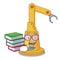 Student with book toy assembly automation machine on cartoon