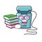 Student with book toy dental floss in a cartoon