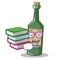 Student with book wine bottle character cartoon