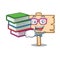 Student with book wooden board mascot cartoon