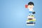 Student boy cute character school uniform with many books have been read , back to school