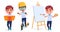 Student boy vector character set. Boy characters in reading, riding scooter and painting activity isolated in white background.