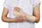 Student broken bone finger and arm in an accident isolated in white background.