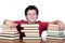 Student child with many books
