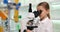 Student Child Studying Bacteria at Microscope, Girl in Chemistry School Lab 4K