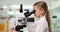 Student Child Studying Bacteria at Microscope, Girl in Chemistry School Lab 4K