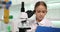 Student Child Use Microscope, Girl Working to School Project in Chemistry Lab 4K