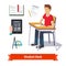 Student desk colourful flat icon set