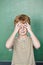 Student in front of chalkboard in math class