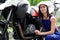 Student girl in motorbike mechanics