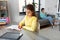 Student girl with tablet pc learning at home