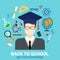 Student in graduate cap: knowledge education flat infographics