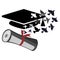 Student or graduate student hands in dress throwing graduation hat in the air, flying academic hat,