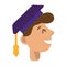 Student graduate wearing a student cap. smile and joy. graphic design for language courses, online English language school vector