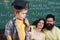 Student in graduation cap. Little student lost in thoughts. Student boy dedicated to education. There is a brilliant