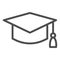 Student hat line icon. Graduation black square cup. Education vector design concept, outline style pictogram on white