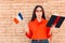 Student Holding Flag and Book Learning Foreign Language